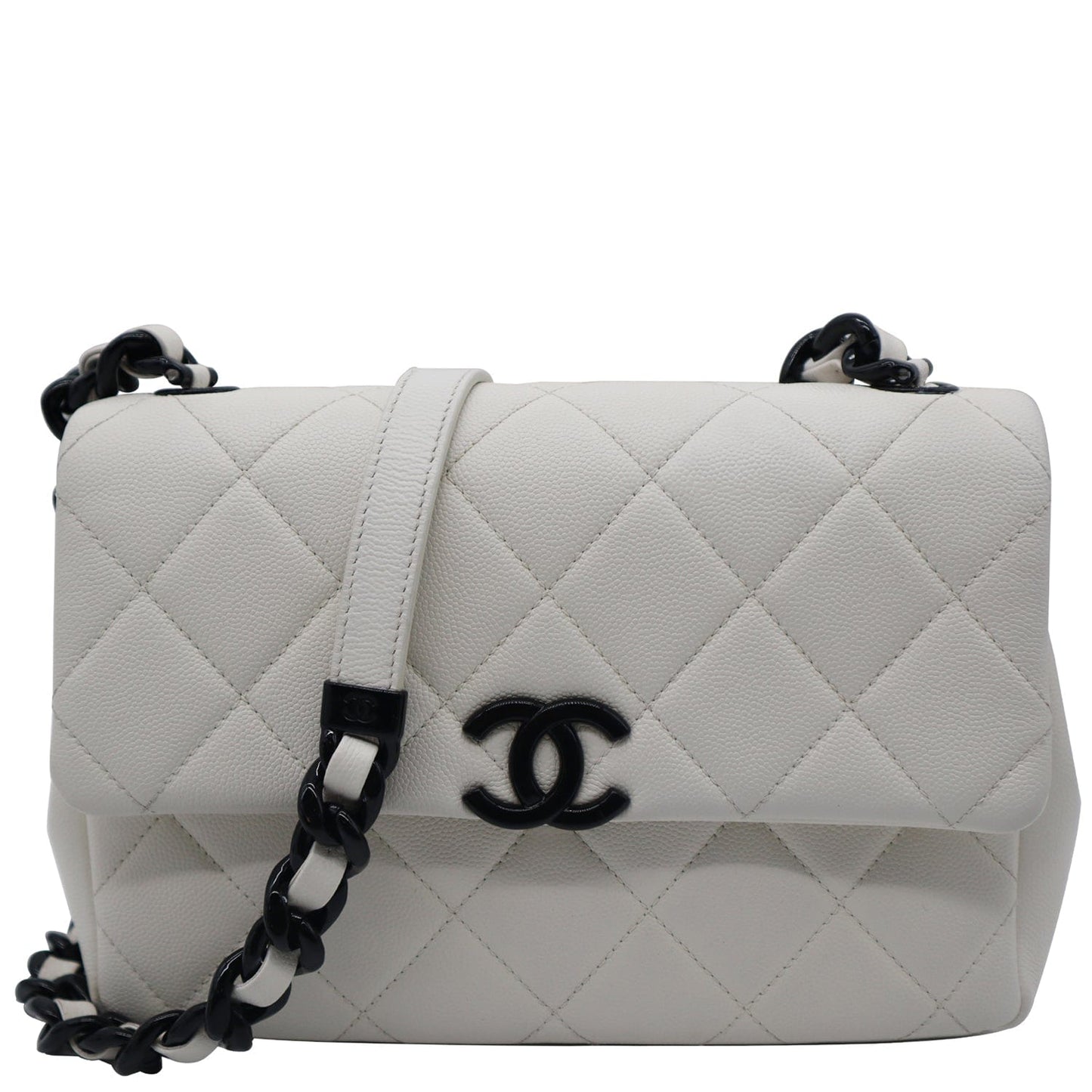 Chanel My Everything Caviar Quilted Flap Leather White Travel Bag