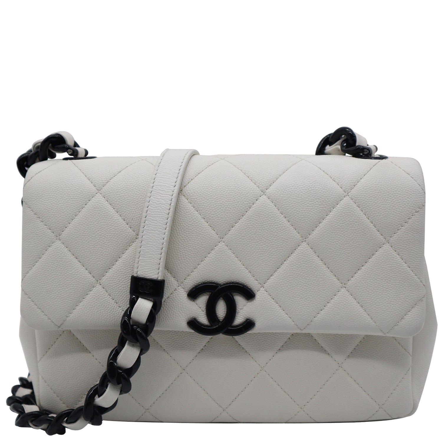 Chanel My Everything Caviar Quilted Flap Leather White Travel Bag