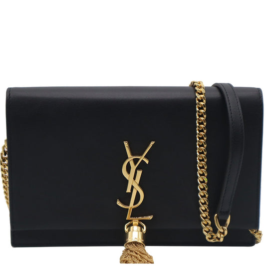 YSL Saint Laurent Yves Kate Tassel Crossbody Bag Leather Black Crossbody Bag Black