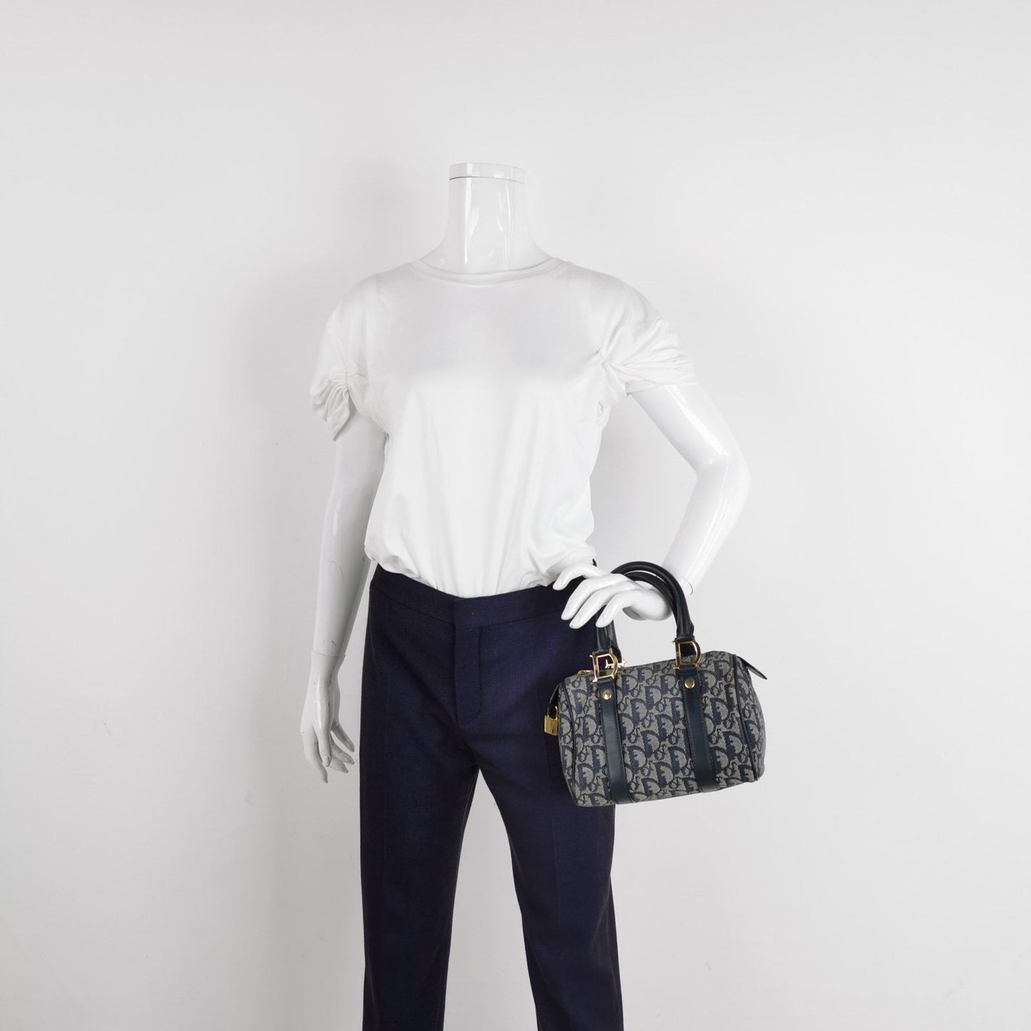 Dior Christian Trotter Boston Cloth Oblique Handbag Black Mini Travel Bag