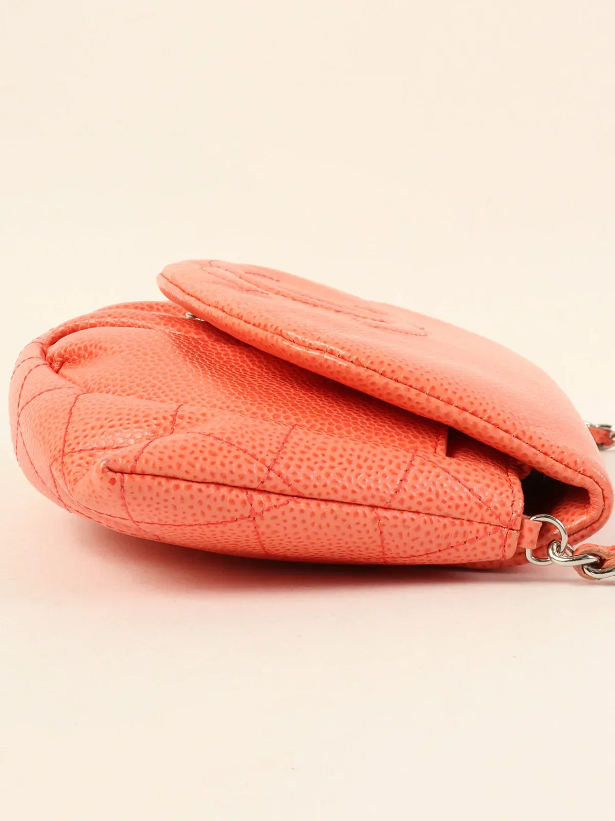Chanel Around  Made Caviar Skin Cc Mark Stitch Wallet On Chain Salmon Pink