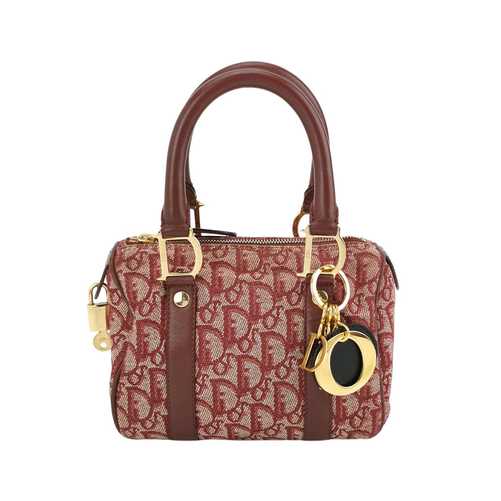 Dior Christian Trotter Boston Cloth Oblique Handbag Red Mini Travel Bag