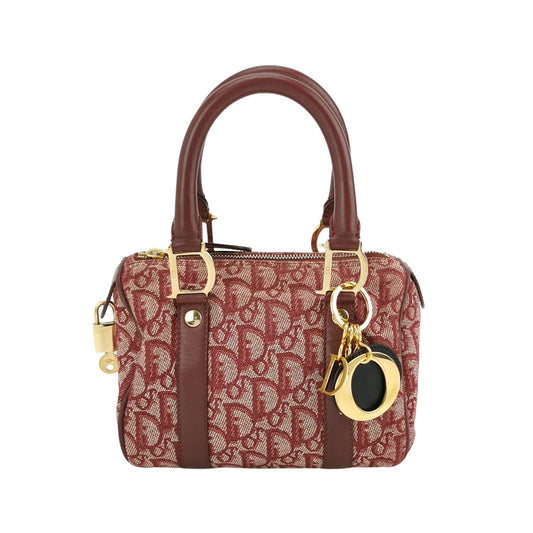 Dior Christian Trotter Boston Cloth Oblique Handbag Red Mini Travel Bag