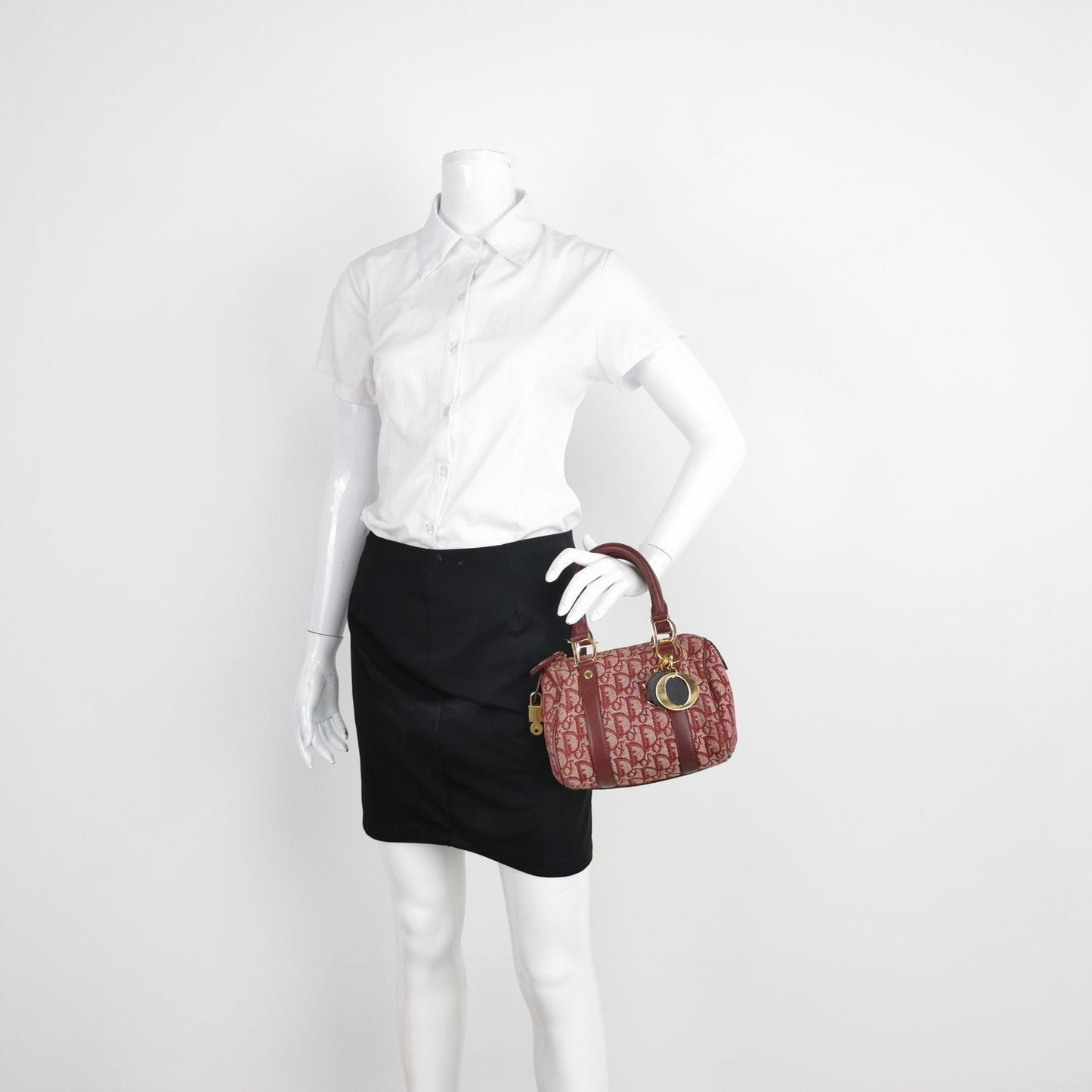 Dior Christian Trotter Boston Cloth Oblique Handbag Red Mini Travel Bag