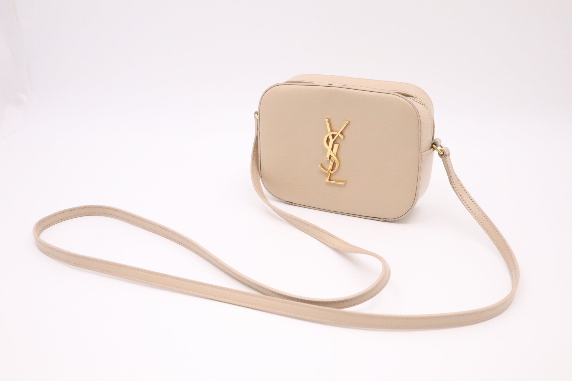 YSL Saint Laurent Crossbody Bag In Pebbled Leather Beige