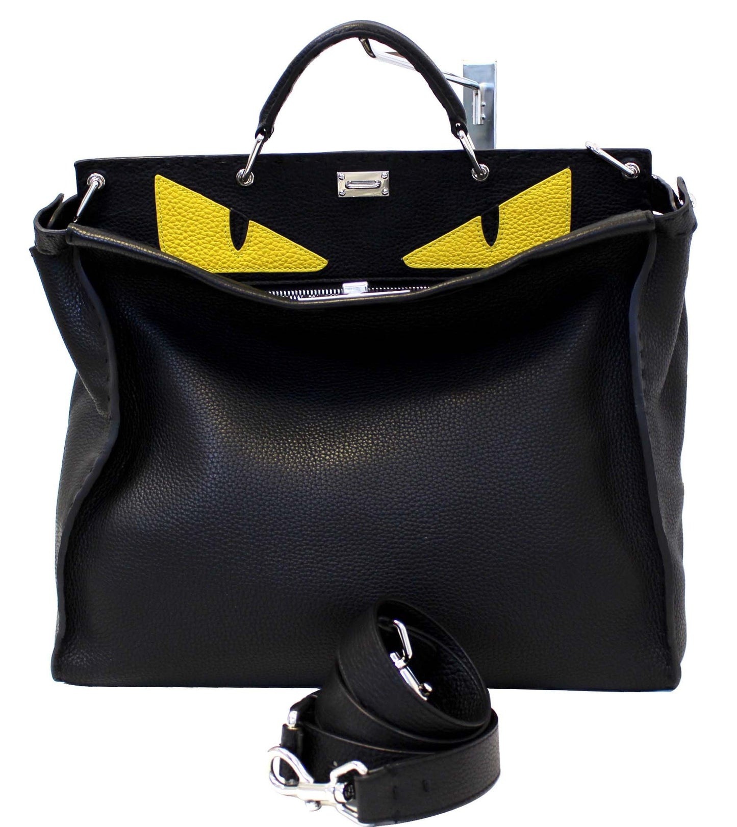 Fendi Selleria Peekaboo Monster Shoulder Handbag Leather Black Shoulder Bag
