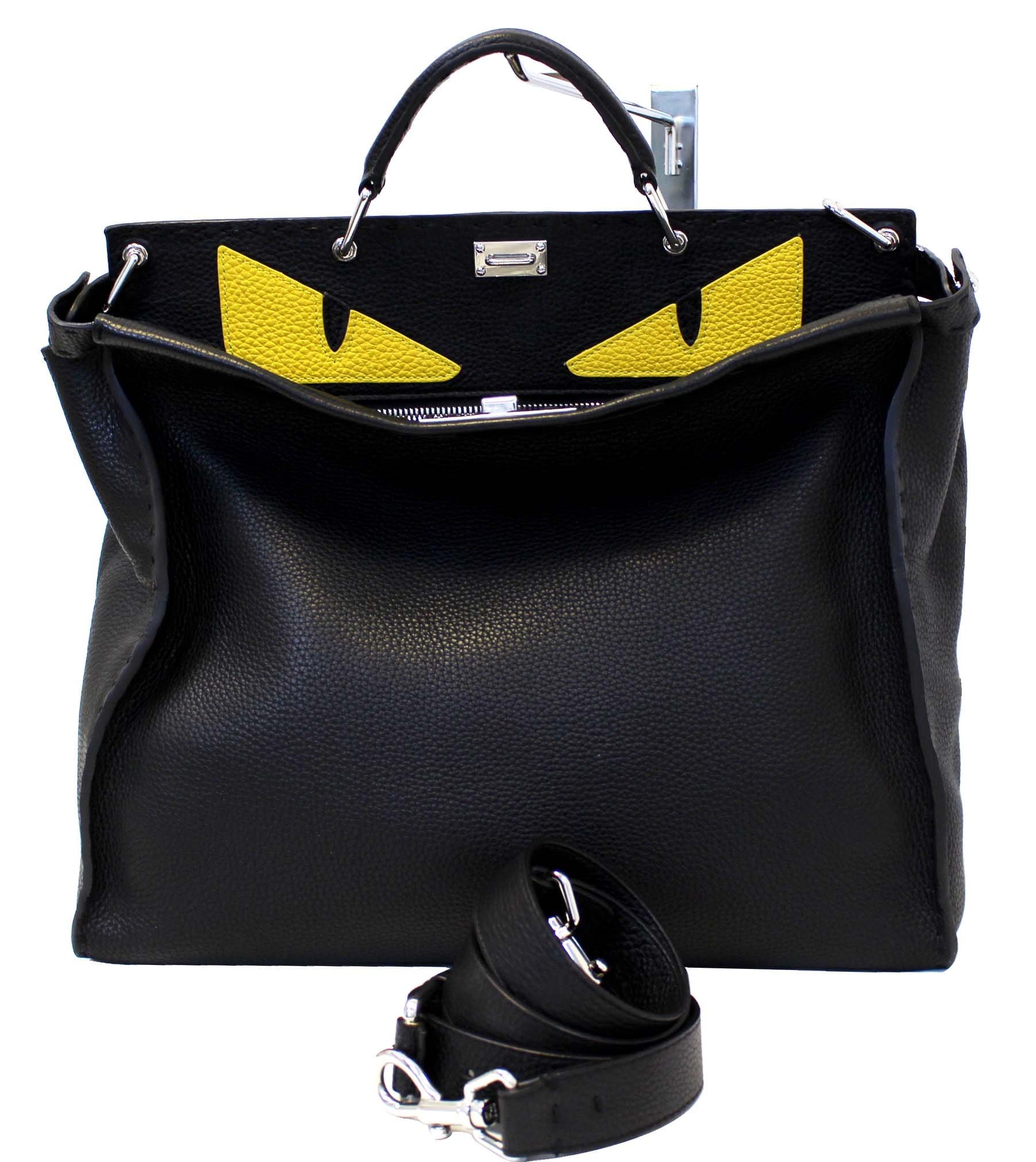 Fendi Selleria Peekaboo Monster Shoulder Handbag Leather Black Shoulder Bag