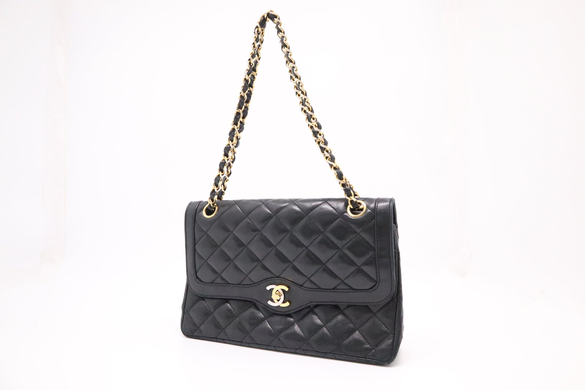 Chanel Paris Double MatelassÃ© Black Leather Handbag