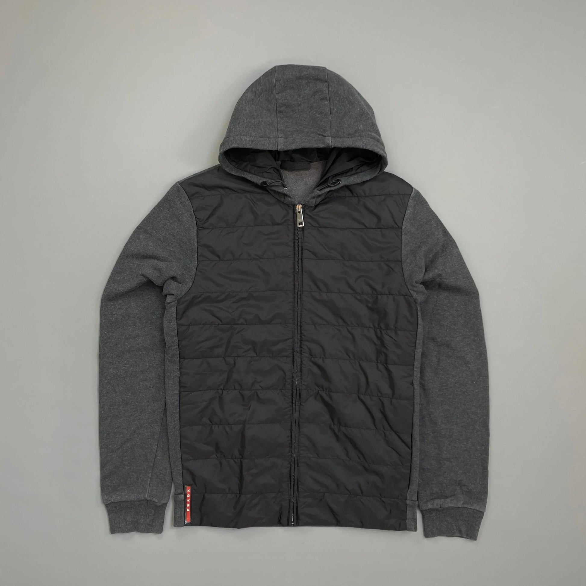 Prada Handbag Sport Grey Padded Hybrid Hooded Jacket Nylon Gray