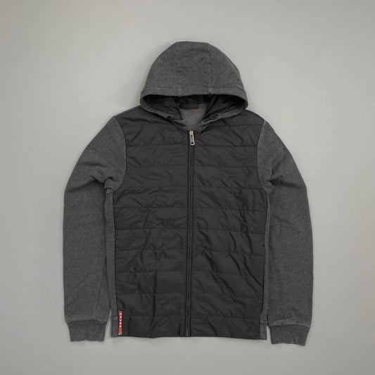 Prada Handbag Sport Grey Padded Hybrid Hooded Jacket Nylon Gray