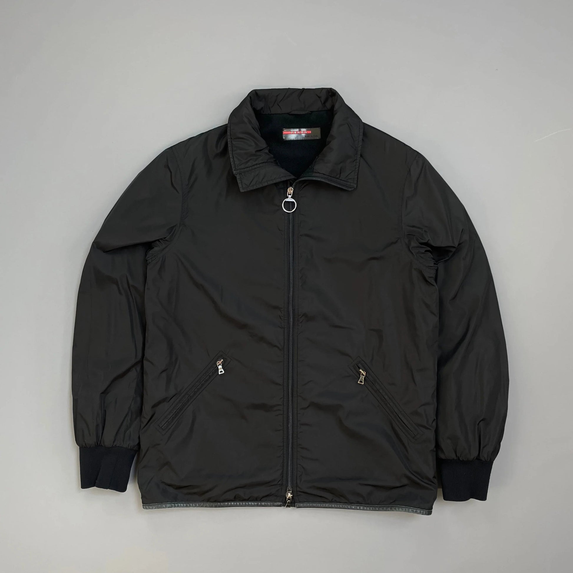 Prada Handbag Sport 00s Trim Padded Jacket Leather Nylon Black