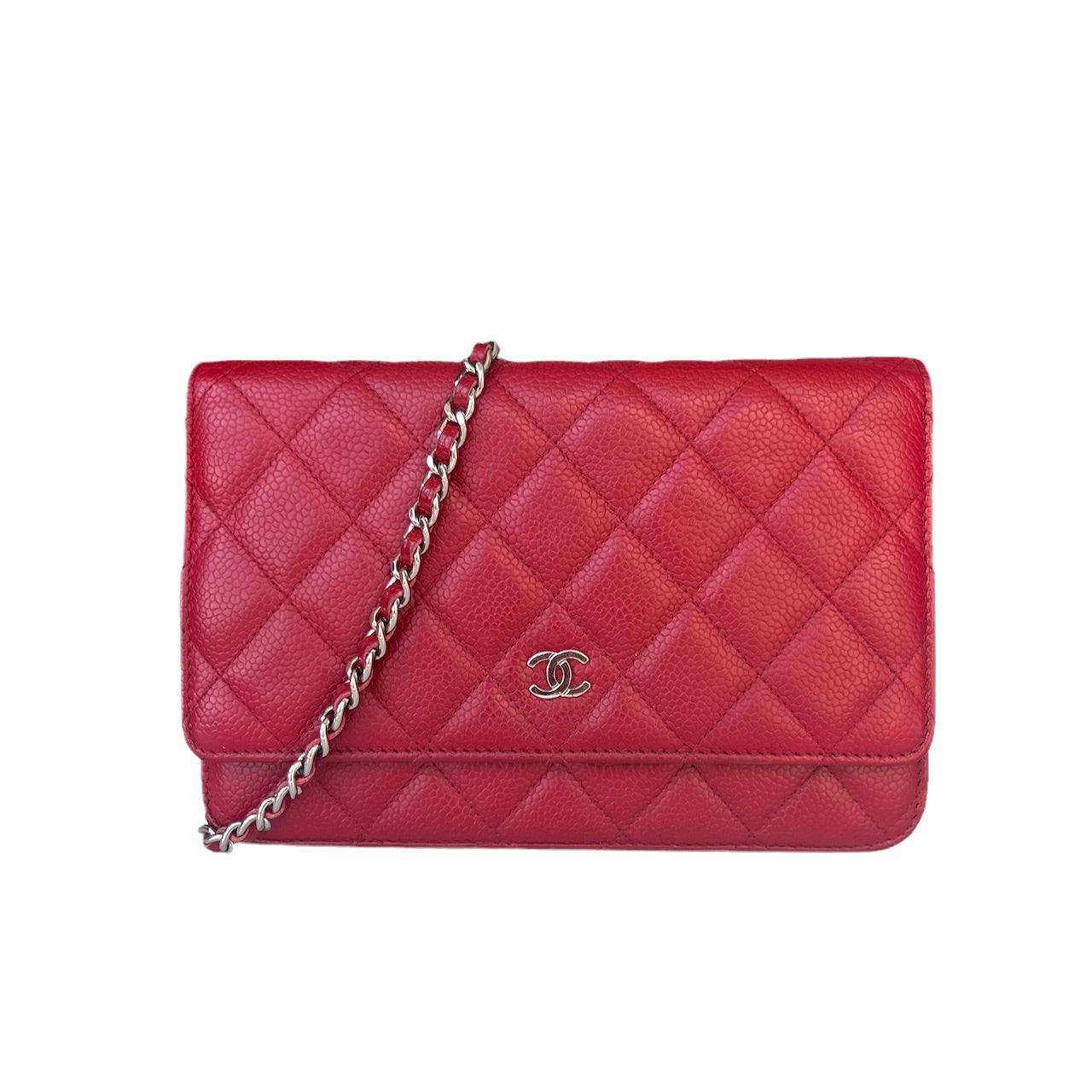 Chanel on Classic Flap Caviar Red Leather Wallet Case