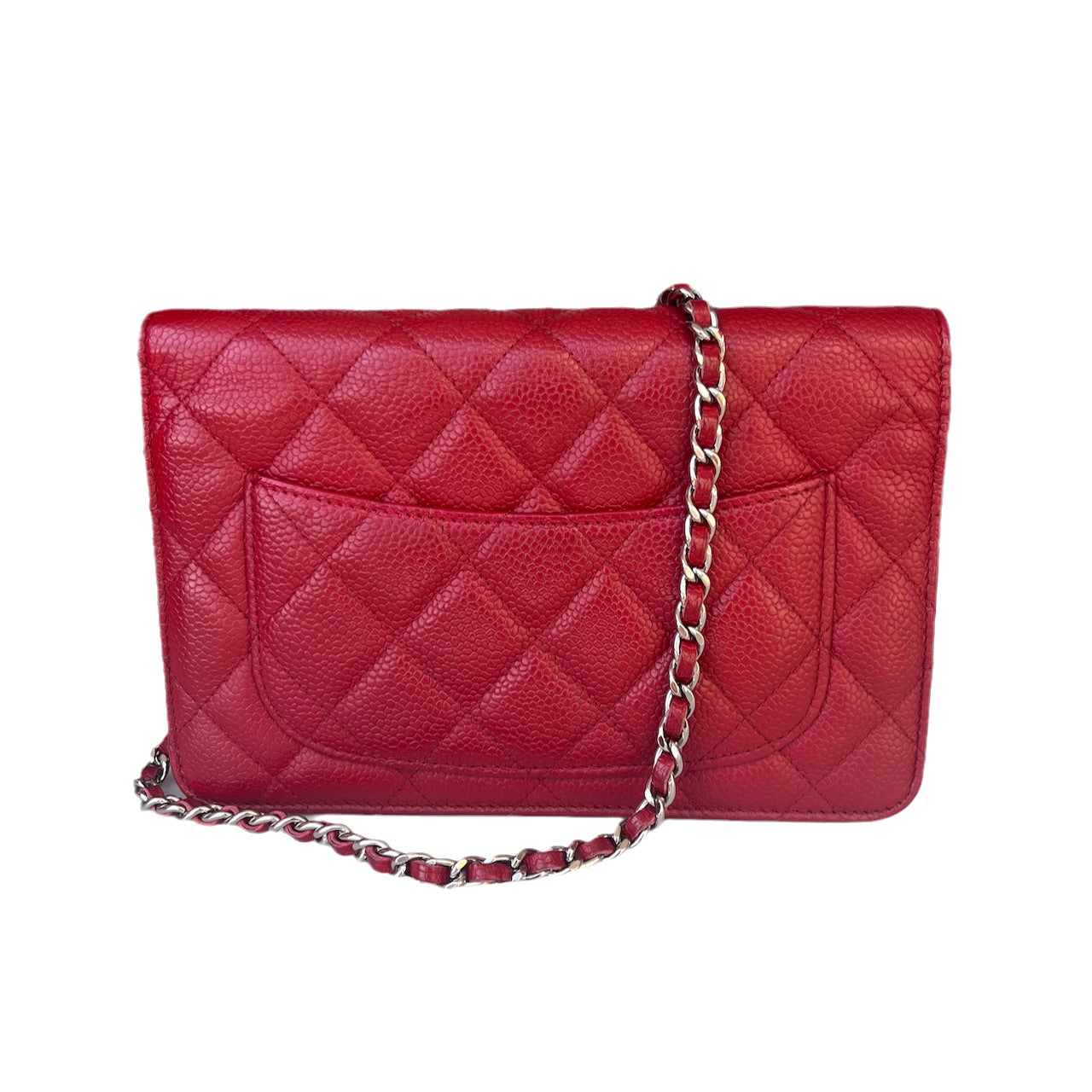 Chanel on Classic Flap Caviar Red Leather Wallet Case