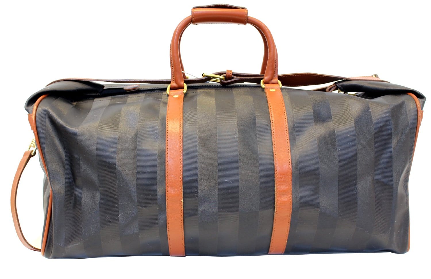 Fendi Stripes Boston Travel Bag Black