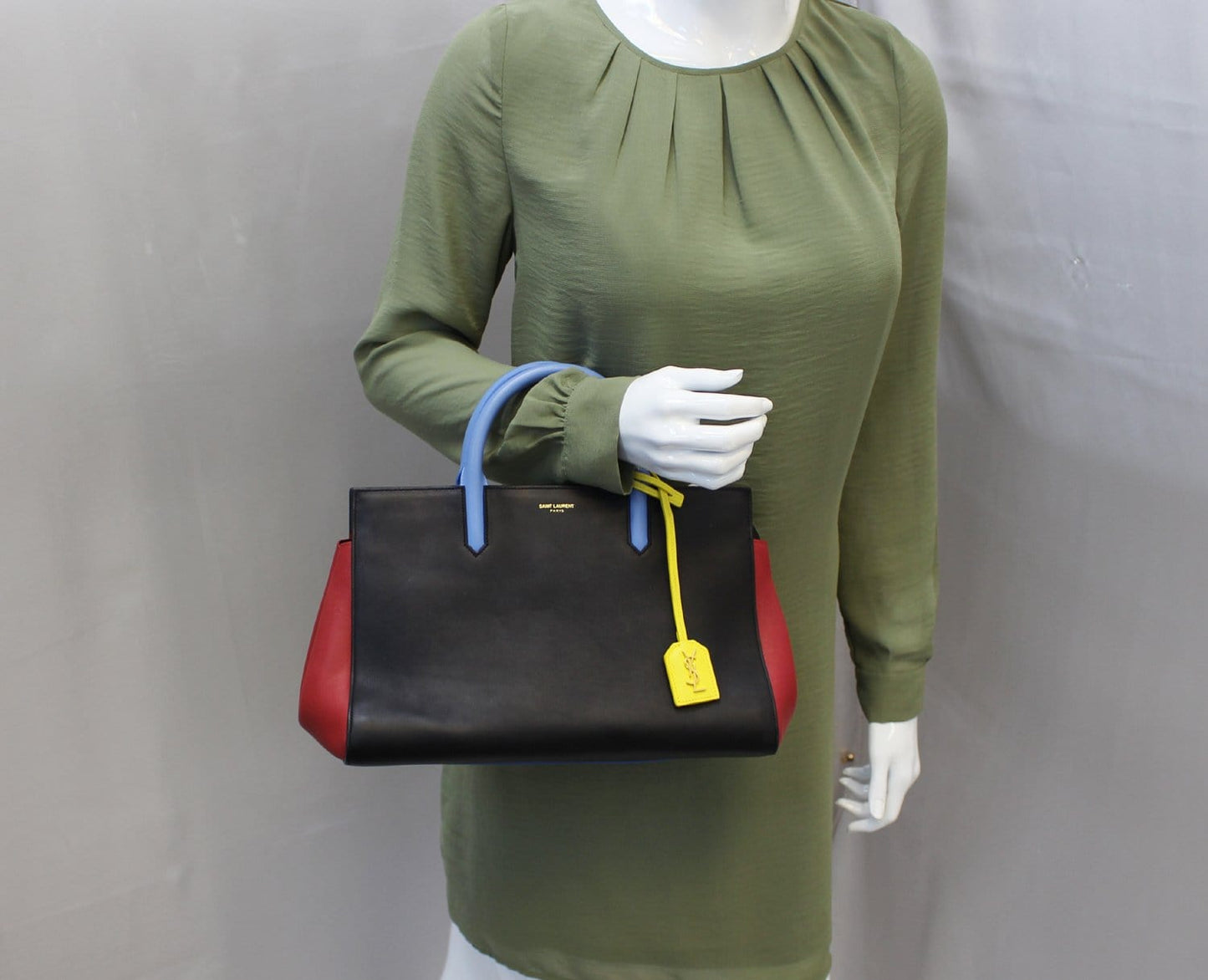 YSL Saint Laurent Yves Calfskin Cabas Rive Gauche Satchel Bag Small