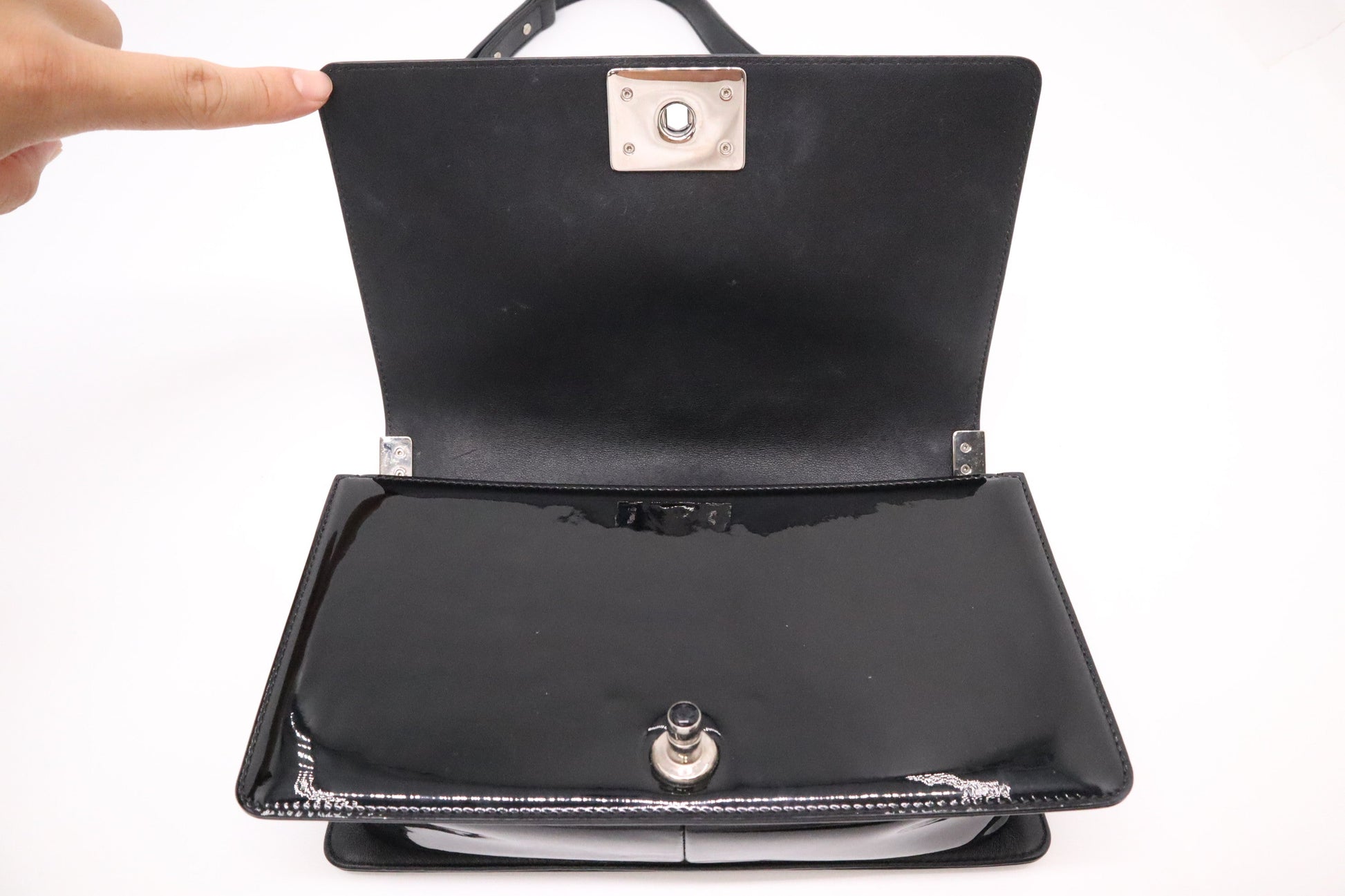Chanel Old Boy Patent Black Leather Handbag