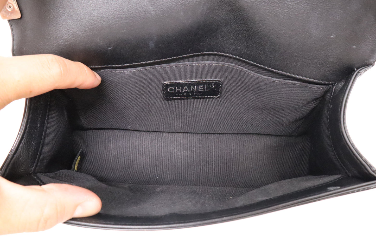 Chanel Old Boy Patent Black Leather Handbag