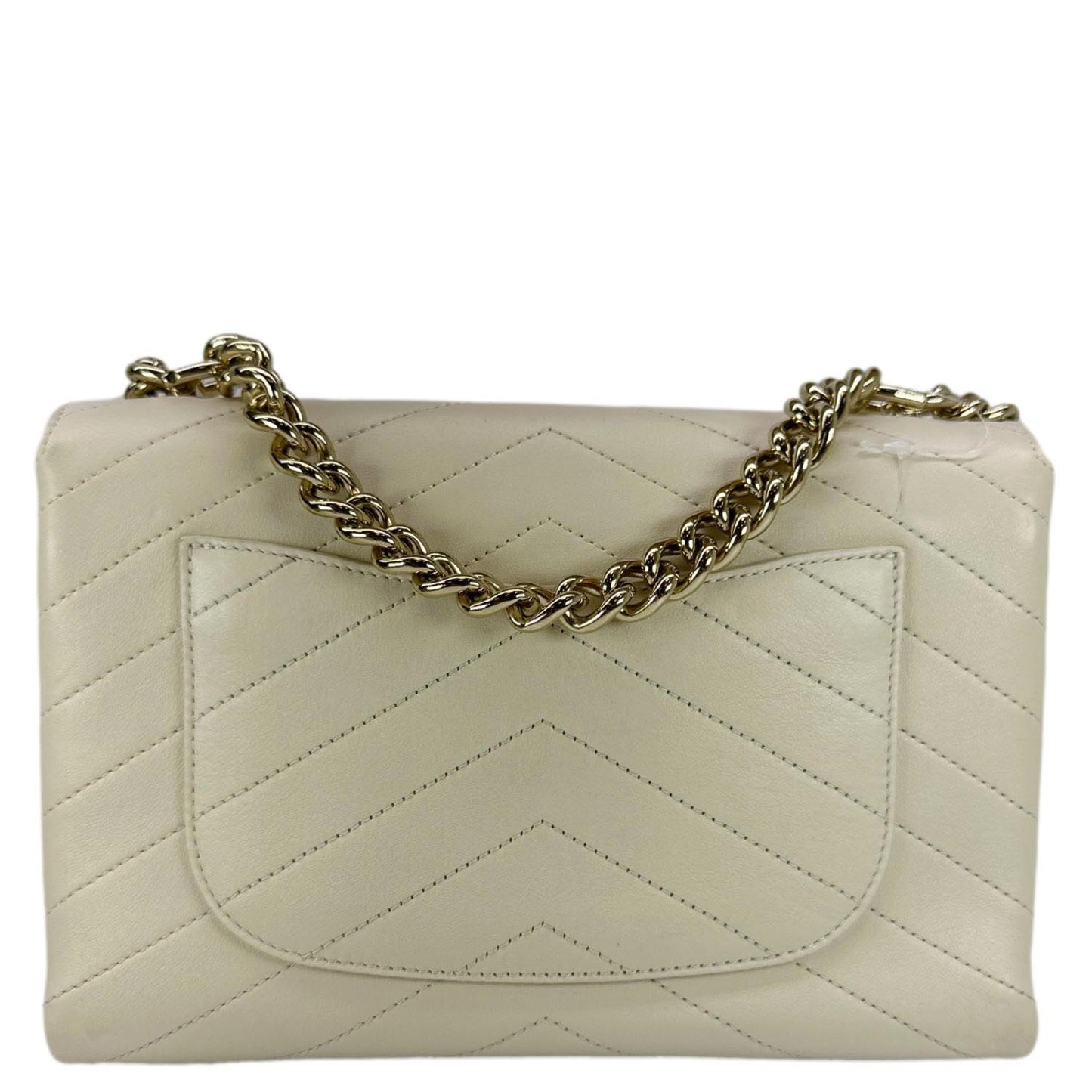 Chanel Coco Flap Chevron Stitched Beige Leather Shoulder Bag