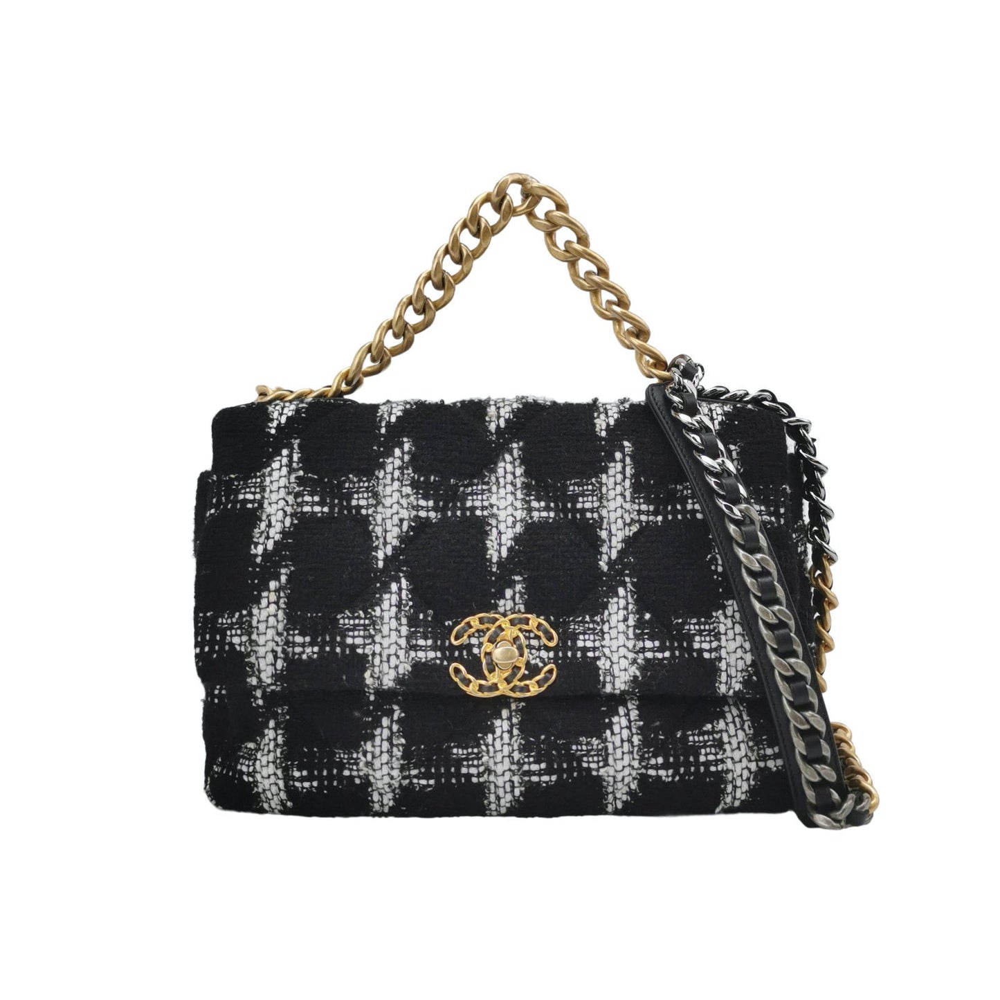 Chanel 19 Checkered Tweed Black White Handbag