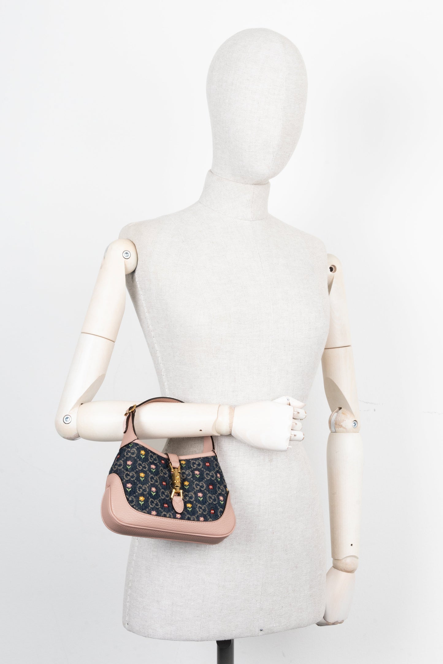 GUCCI 1961 Floral Denim Mini Jackie Blue Blush