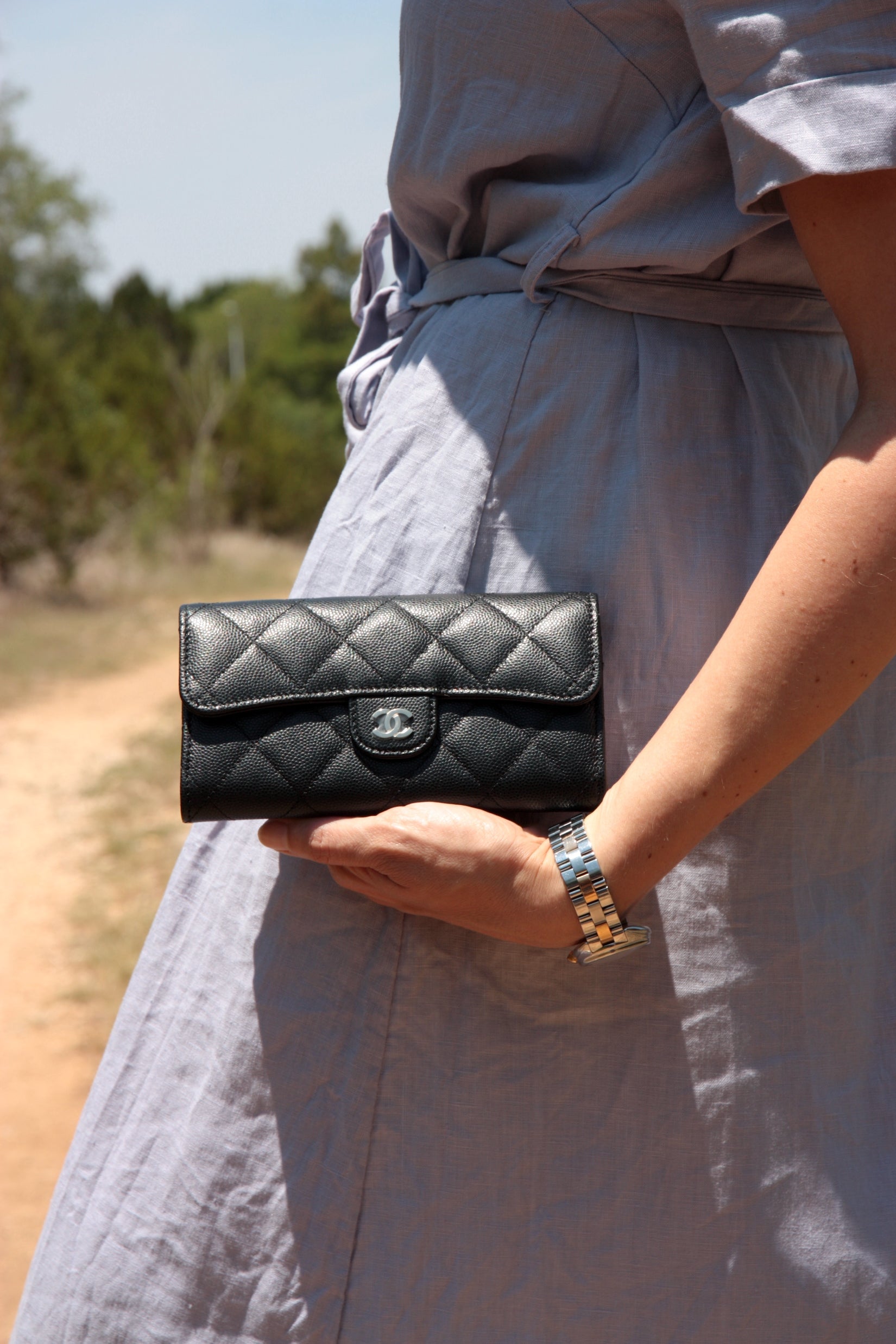 Chanel New 22S Black Caviar Classic Flap Medium Wallet Handbag
