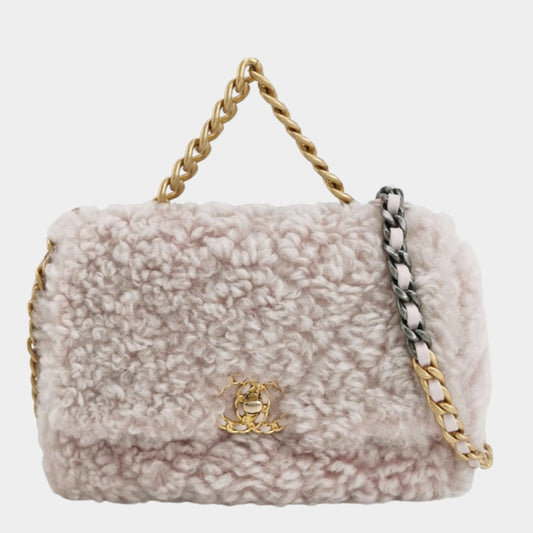 Chanel 19 Shearling Flap Pink Small Shoulder Bag