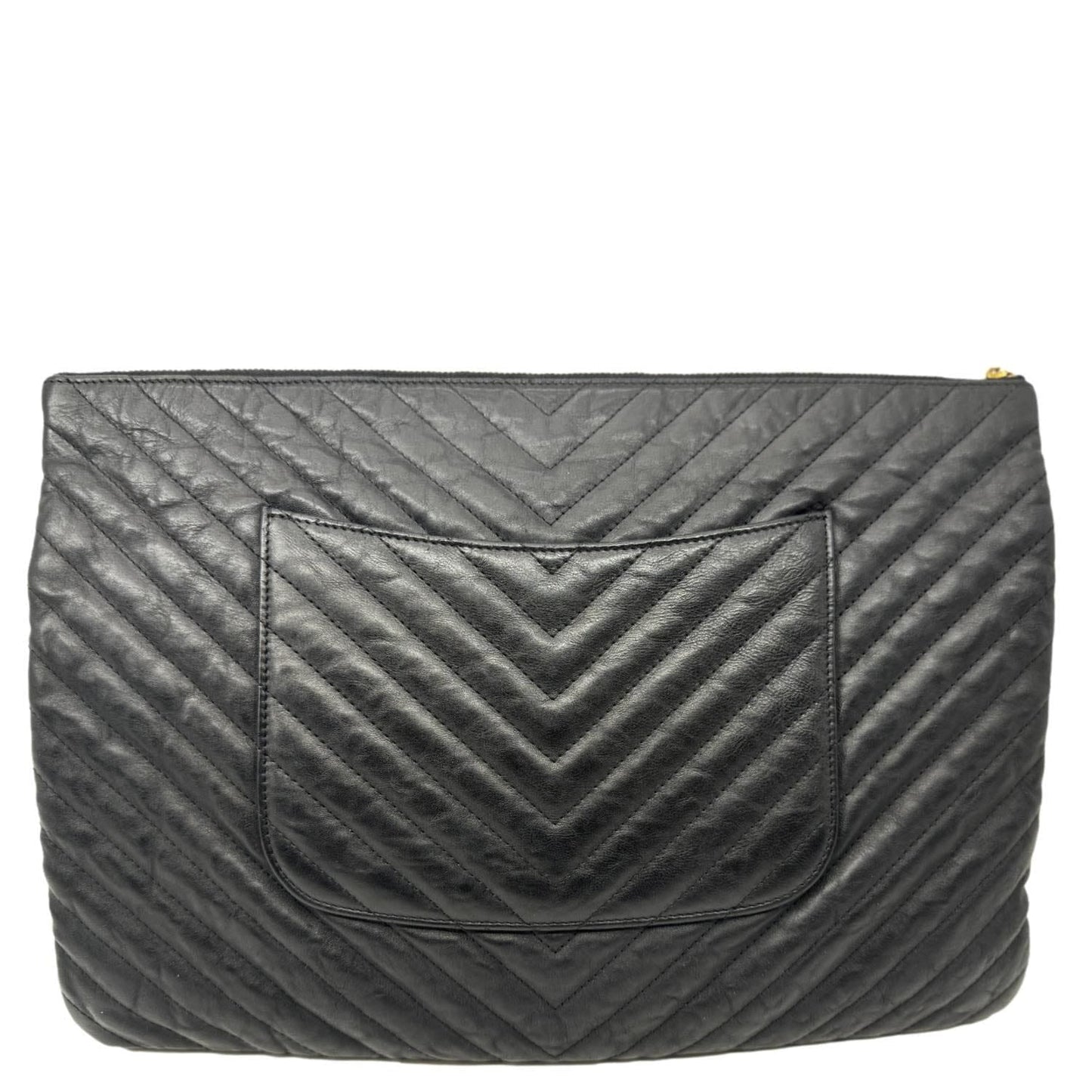Chanel O Chevron Leather Black Travel Bag