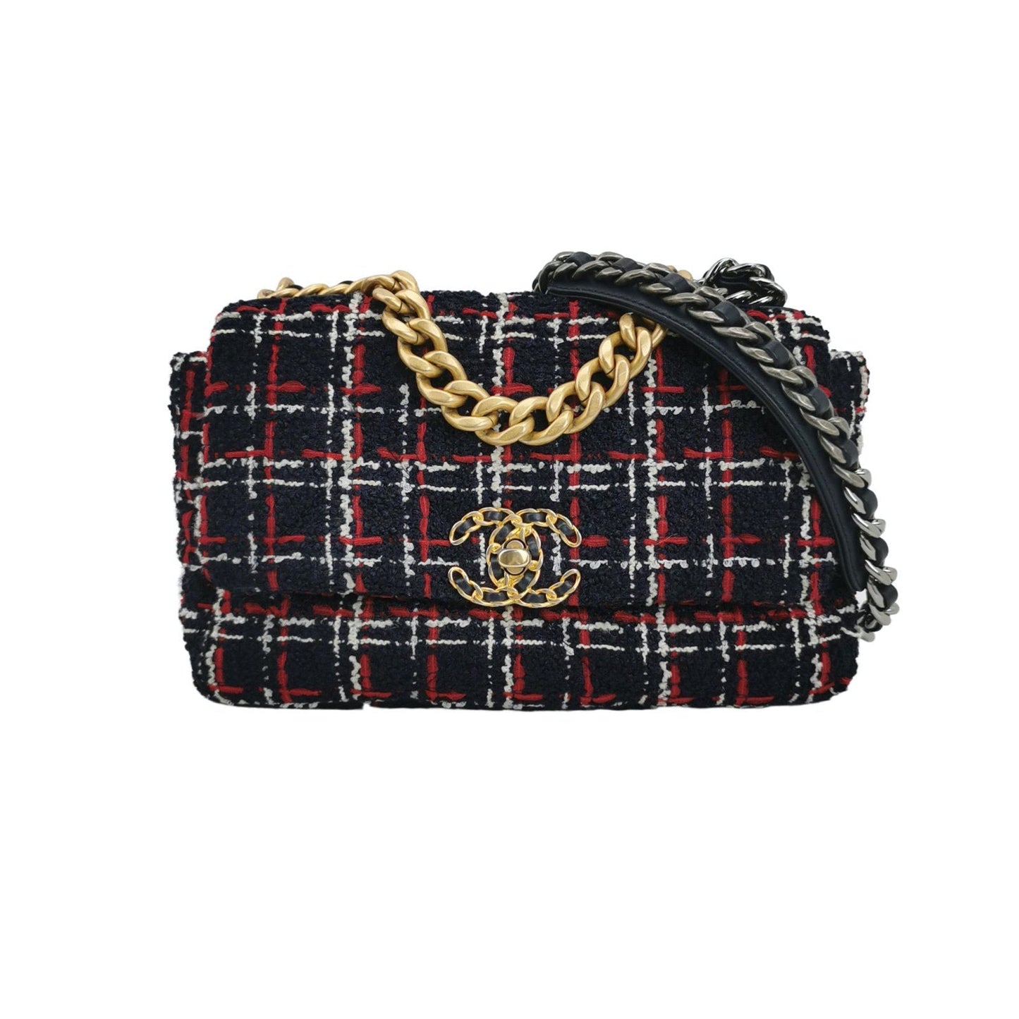 Chanel 19 Tricolor Checkered Tweed Black Small Handbag