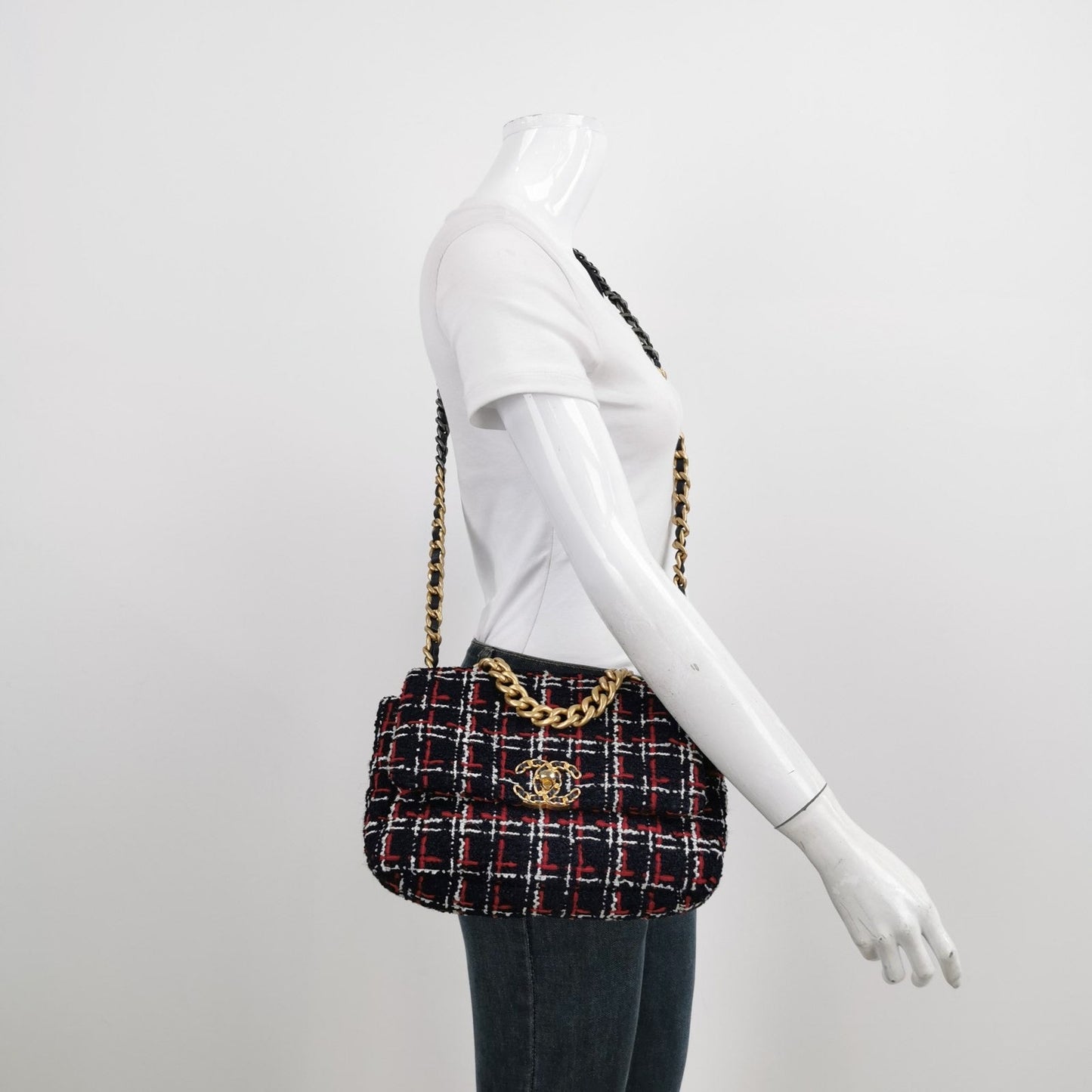 Chanel 19 Tricolor Checkered Tweed Black Small Handbag