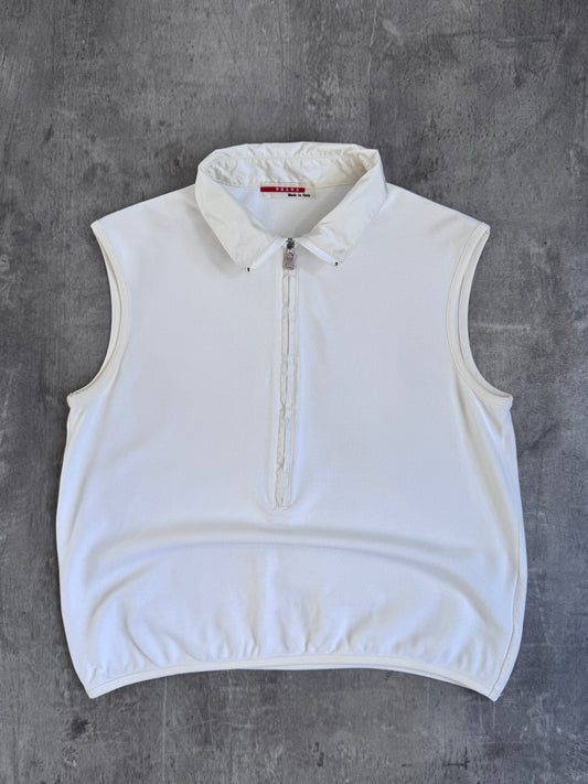 Prada Handbag Half Polo Vest White Small Zip