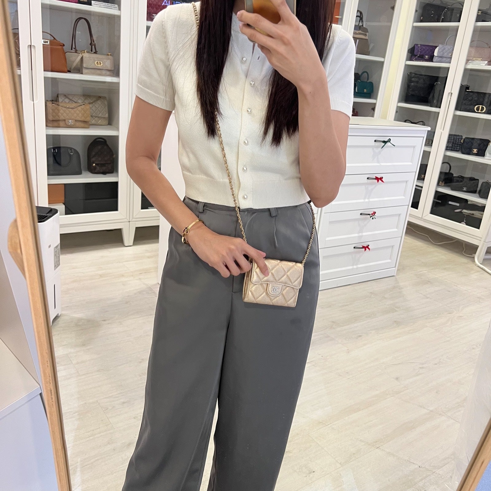 Chanel 21P Card Holder / Clutch on Chain in Metallic Gold Lambskin and Lghw ( )