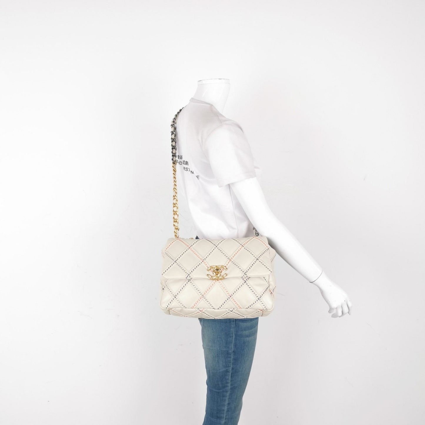 Chanel 19 Cream Wild Stitch White Handbag