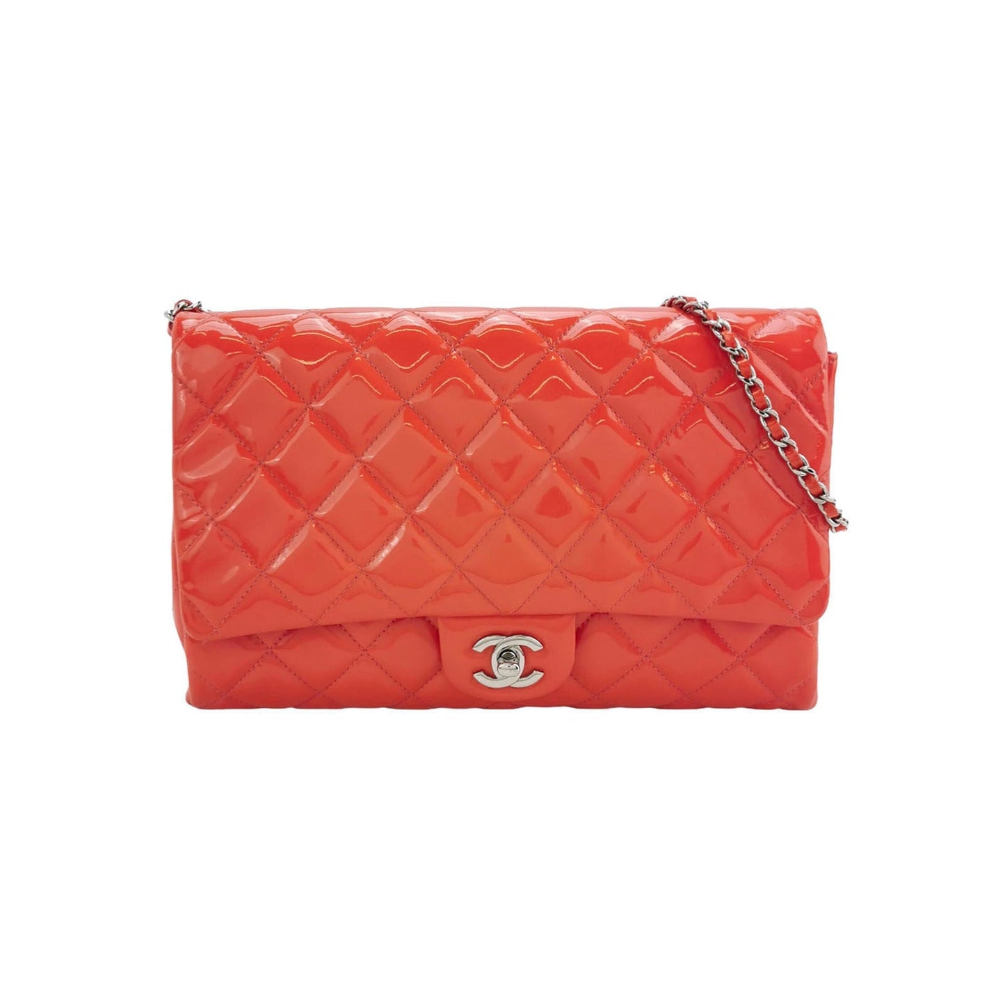 Chanel Patent Orange Leather Shoulder Bag