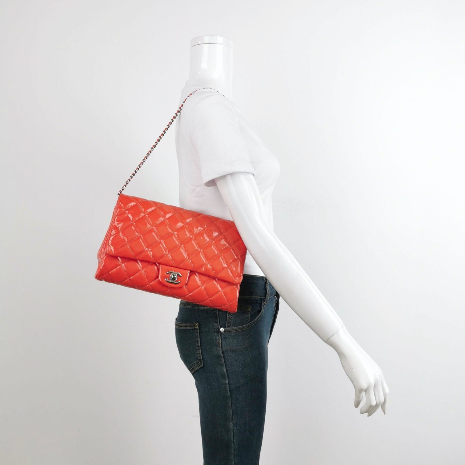 Chanel Patent Orange Leather Shoulder Bag