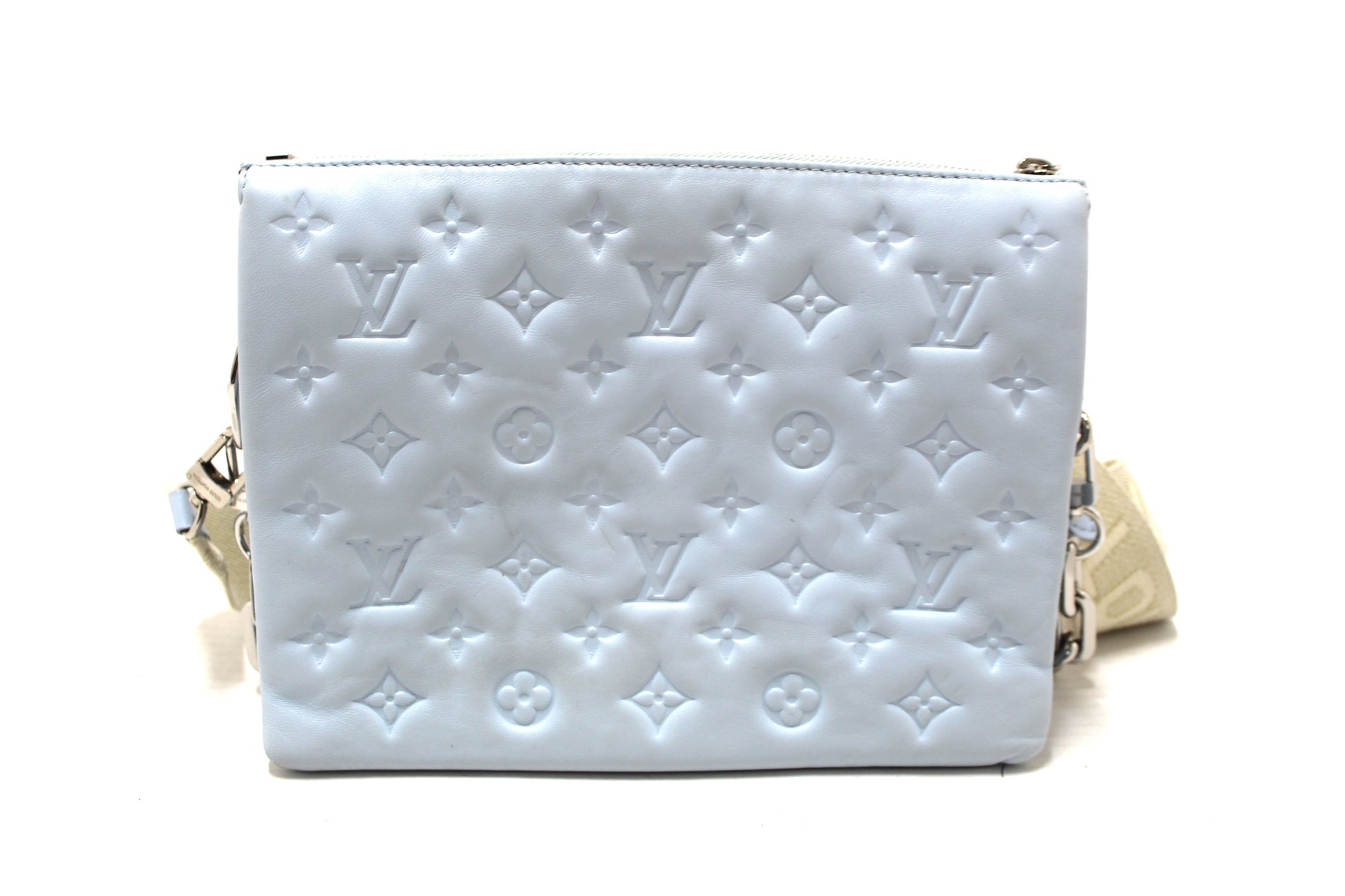 Louis Vuitton Ice Blue Lambskin Embossed Monogram Coussin PM Bag