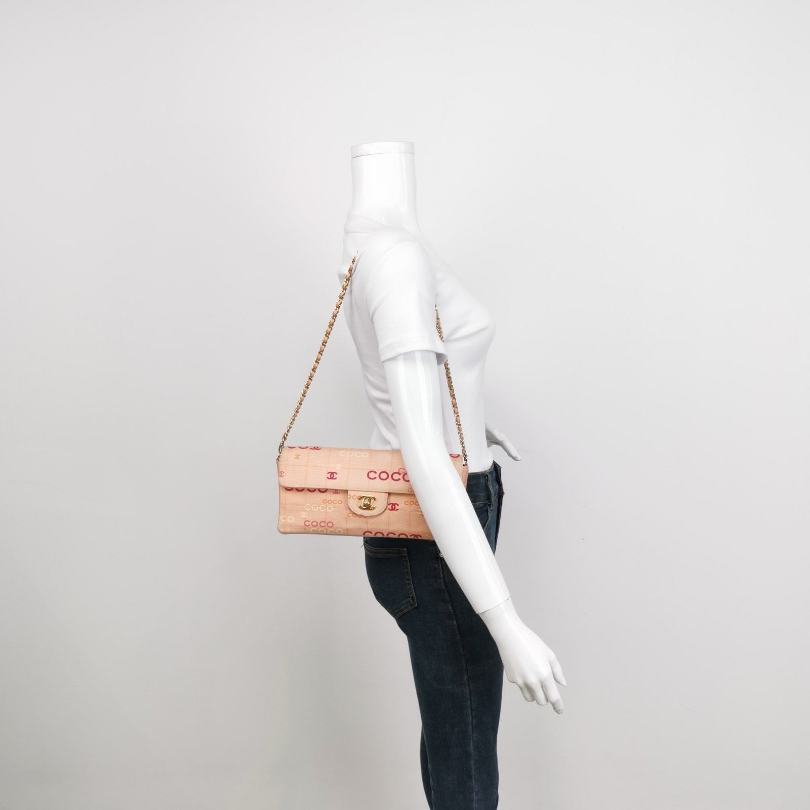 Chanel East West Chocolate Bar Denim Coco Pink Handbag