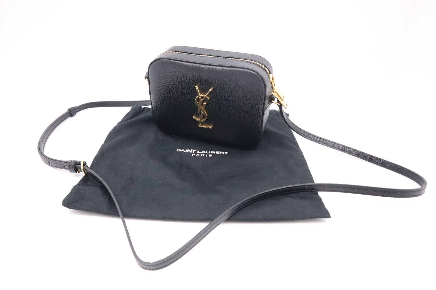 YSL Saint Laurent Lou Camera Bag In Grain De Poudre Leather Black Crossbody Bag