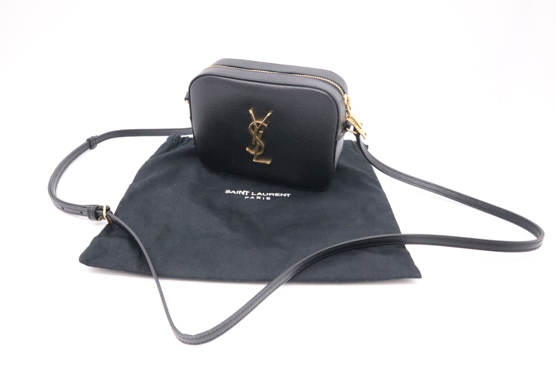 YSL Saint Laurent Lou Camera Bag In Grain De Poudre Leather Black Crossbody Bag