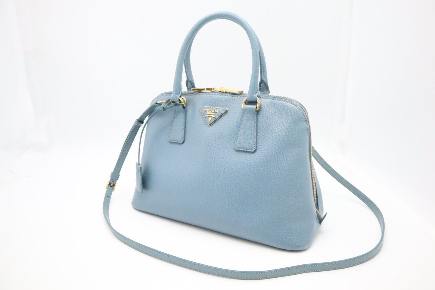 Prada Lux Promenade In Light Saffiano Handbag Leather Blue Travel Bag
