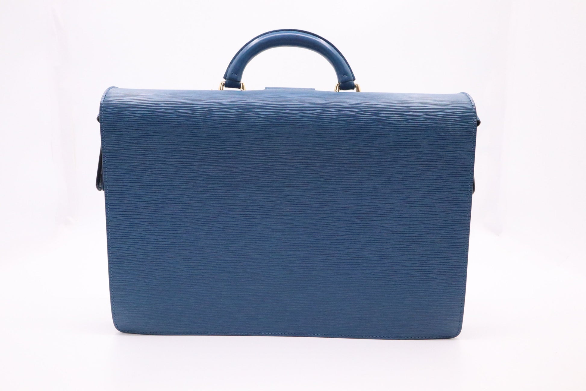 Louis Vuitton Serviette Fermoir Blue Leather Epi Handbag