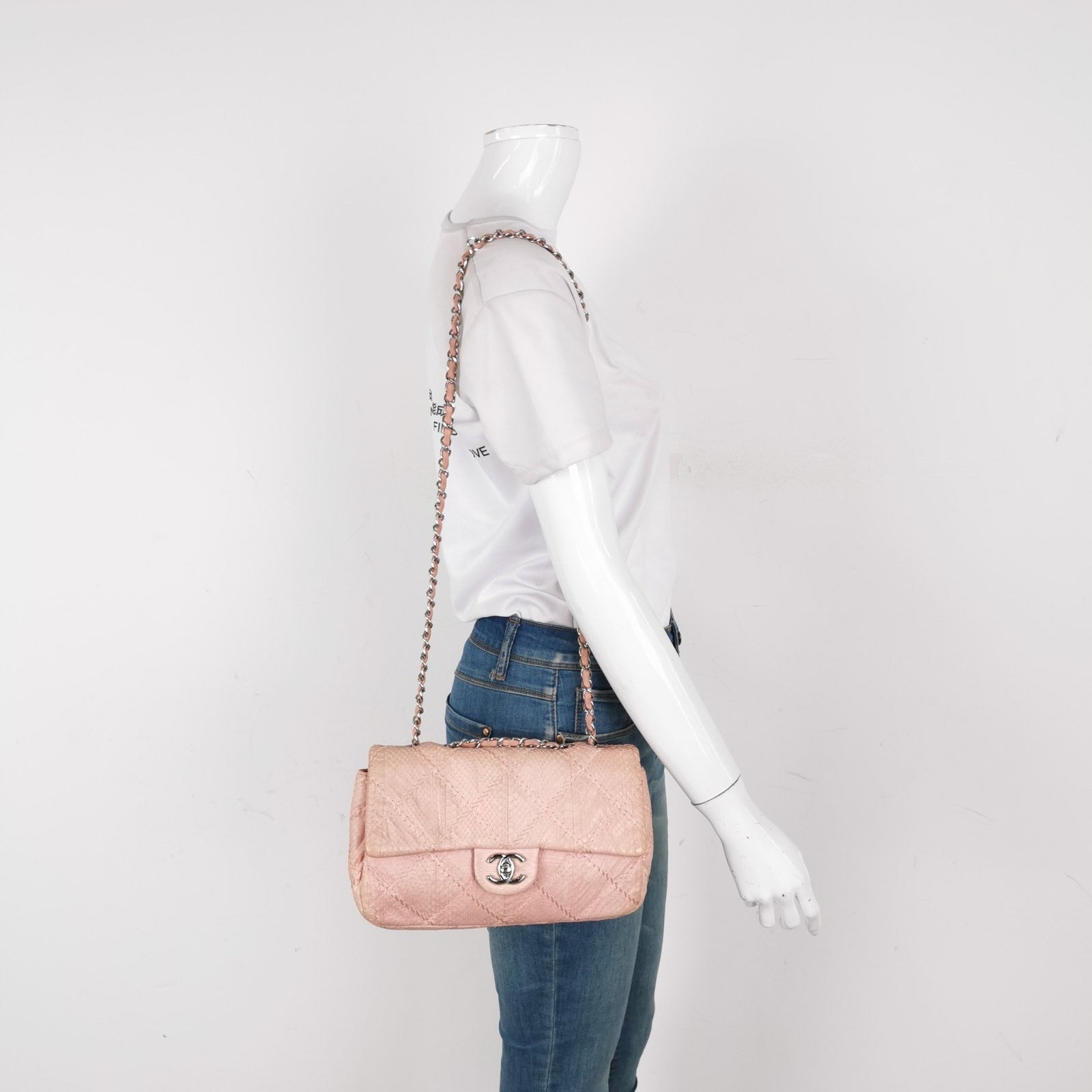 Chanel Classic Flap Snake Skin Pink Handbag