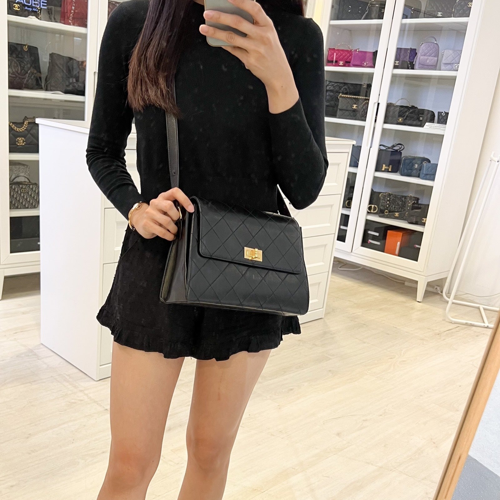 Chanel 2.55 Reissue Trapezoid In Black Lambskin And Ghw Bag
