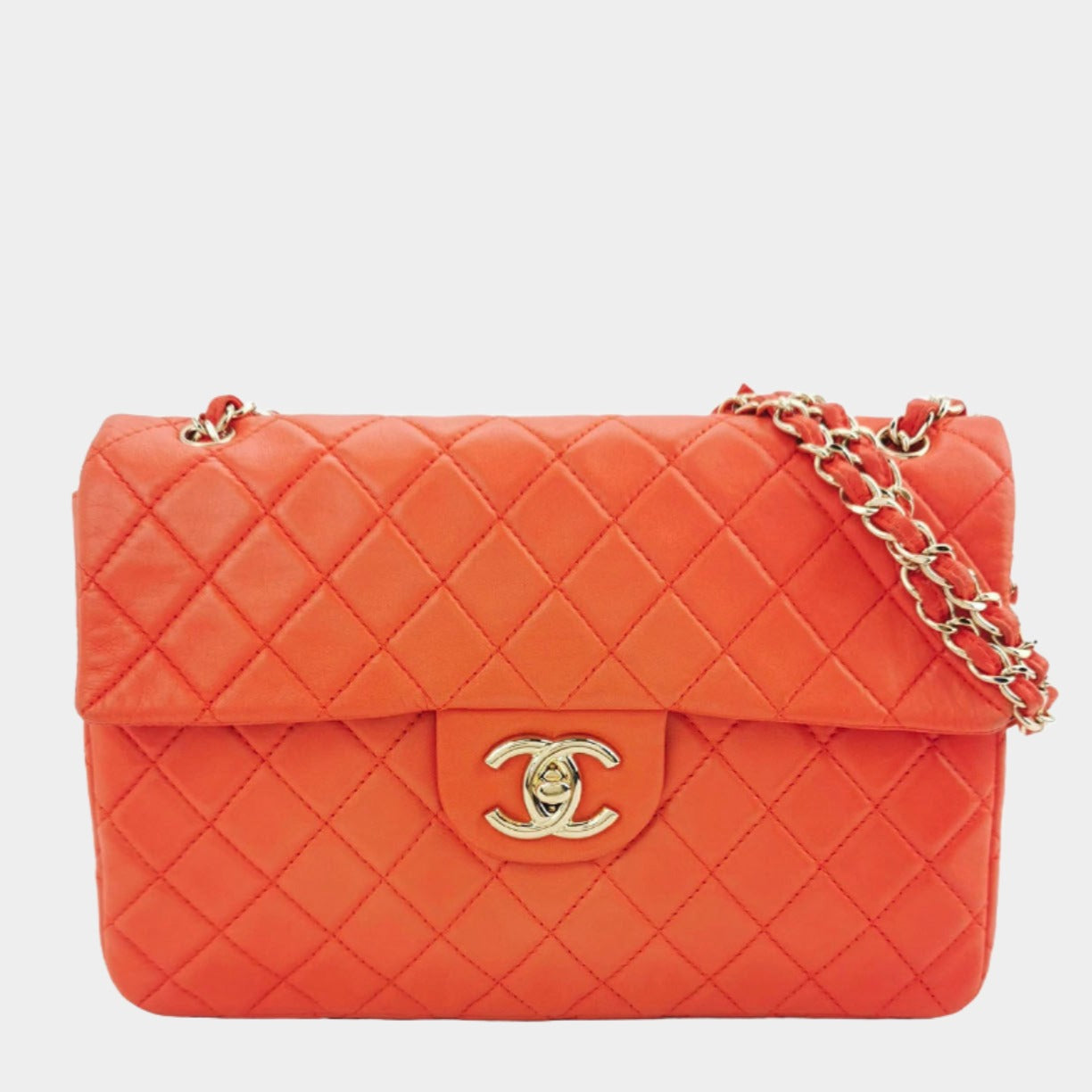 Chanel Classic Flap Maxi Giant CC Logo Red Gold Orange Leather Handbag