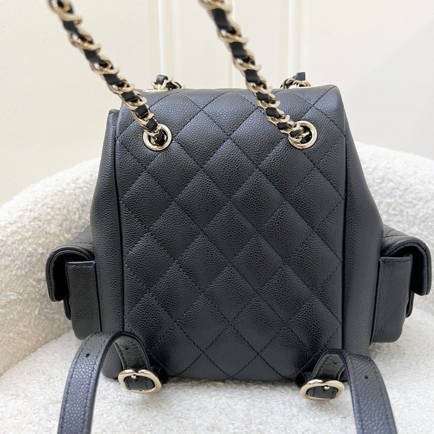 Chanel 23K Triple Pocket Duma Backpack In Black Caviar And Lghw (model: AS4399)