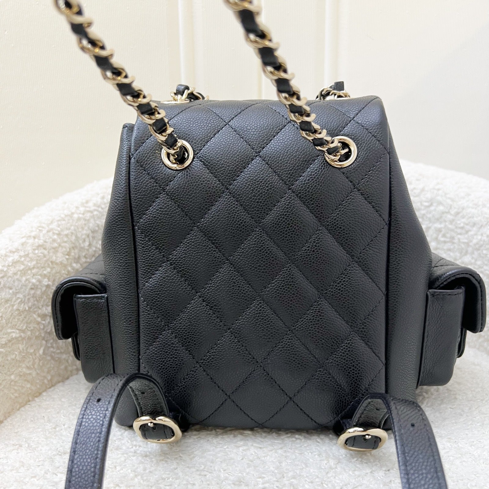 Chanel 23K Triple Pocket Duma Backpack In Black Caviar And Lghw (model: AS4399)