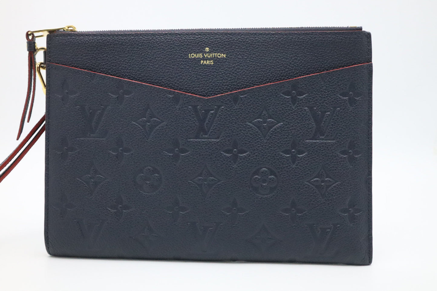 Louis Vuitton Pochette Melanie MM Marine Rouge Empreinte Leather Clutch Bag