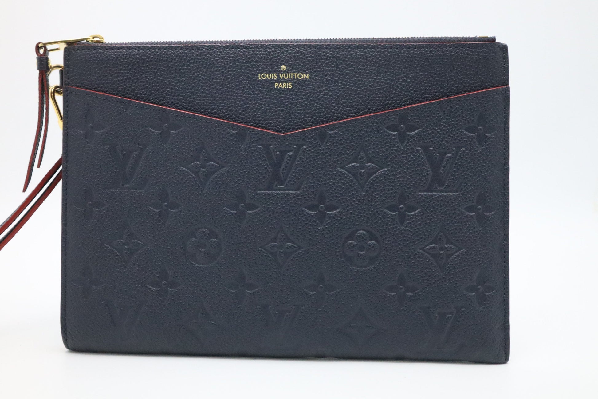 Louis Vuitton Pochette Melanie MM Marine Rouge Empreinte Leather Clutch Bag