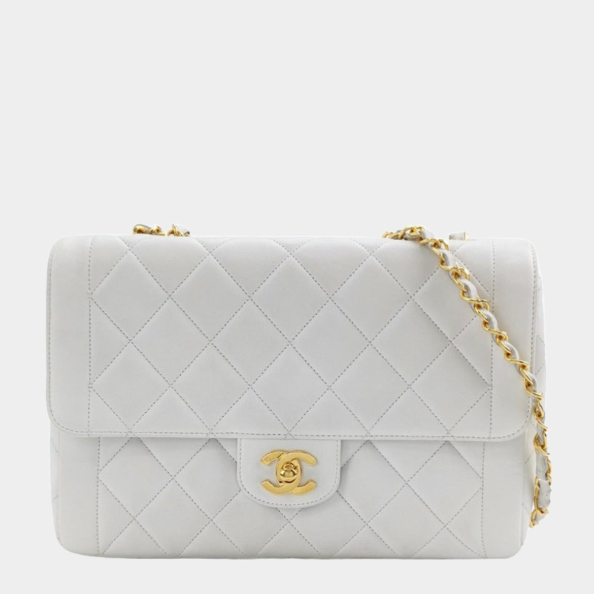 Chanel Classic Flap 24k Plated Giant CC White Gold Leather Handbag