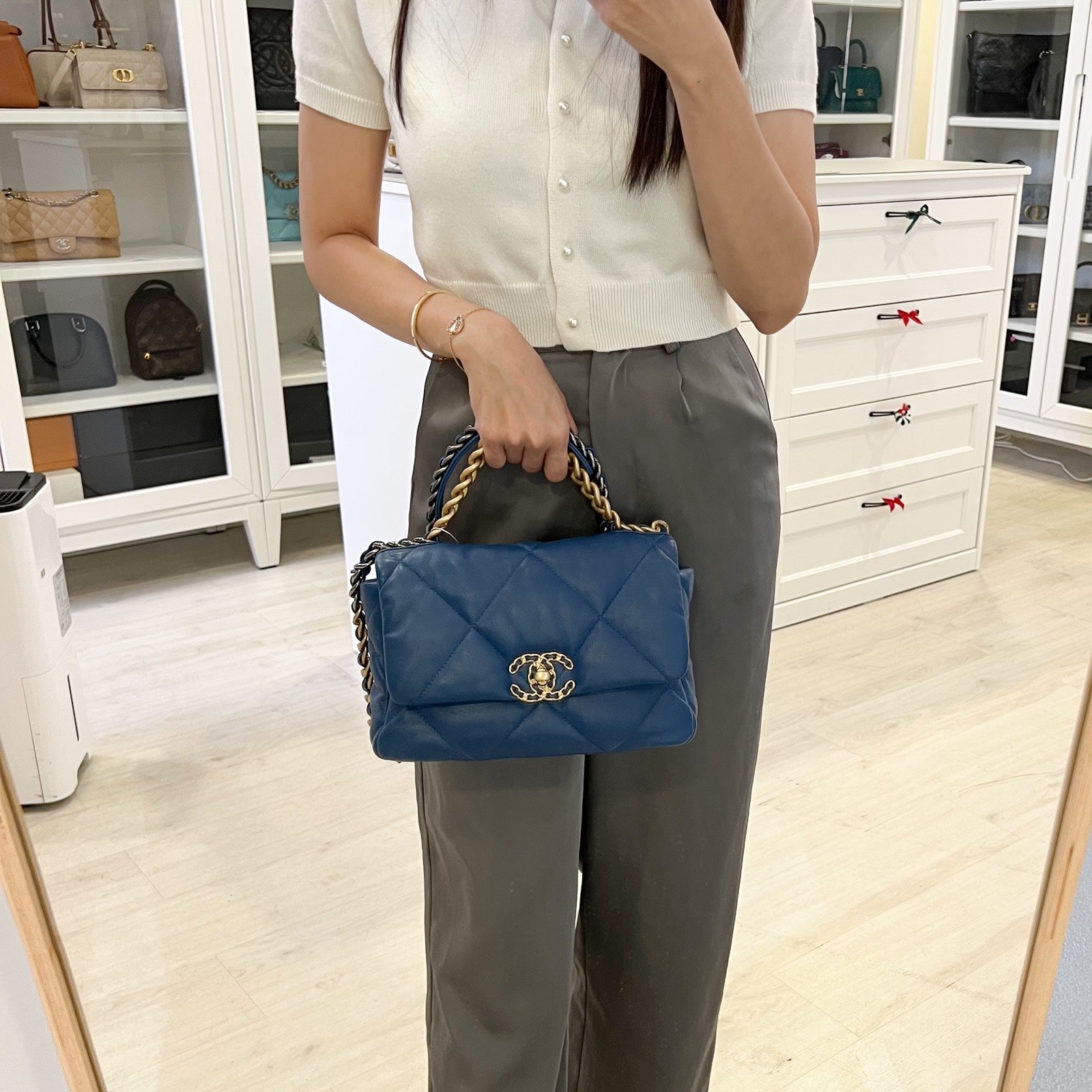 Chanel 19 Small Flap in 21C Blue Lambskin and 3 Tone Hardware Handbag