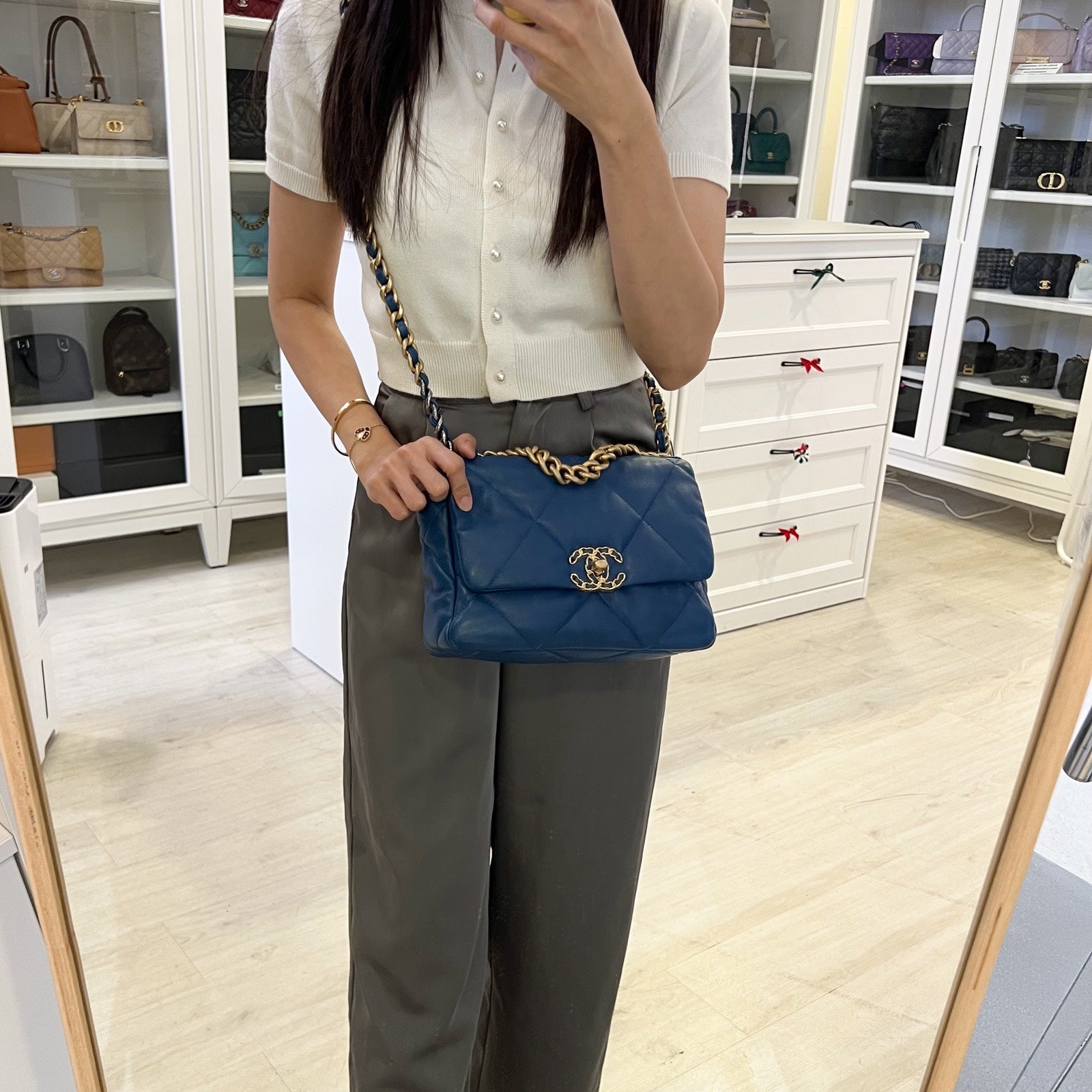 Chanel 19 Small Flap in 21C Blue Lambskin and 3 Tone Hardware Handbag